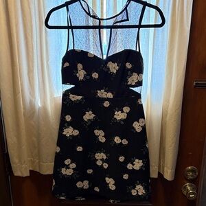 Express Black Floral Backless Dress